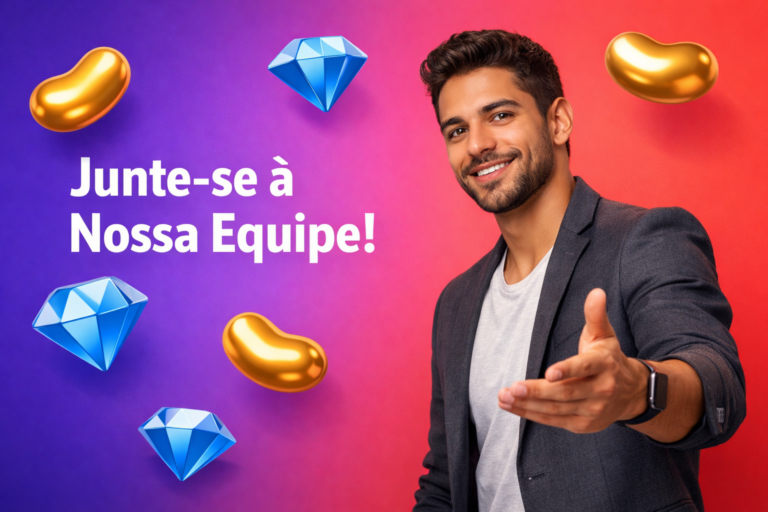 Empreendedor brasileiro explicando o que é uma agência Chamet, com elementos visuais de recrutamento e comissões em um cenário tech com gradiente roxo e vermelho; chamet agency.