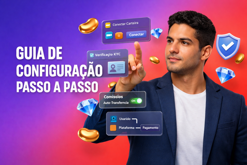 Configuração do Metwallet para agente Chamet com vinculação de carteira, verificação KYC e transferência automática de comissão no painel chamet agency.